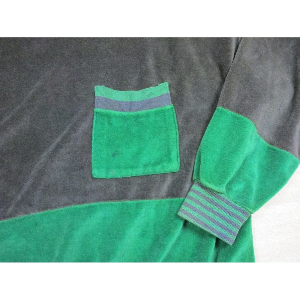 VTG VELOUR LONG SLEEVE POCKET SWEATER Green‎ Color-Block MEN'S (M) Grunge Rock